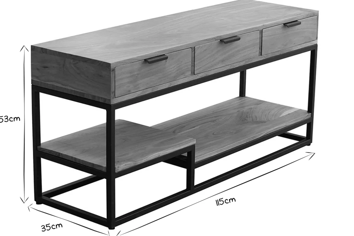 Hot Miliboo Mueble TV de acacia maciza y metal 115 cm WARREN