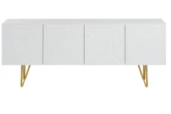 Discount Miliboo Mueble TV de diseño 140 cm con grabados grabado de metal blanco y dorado OZEN