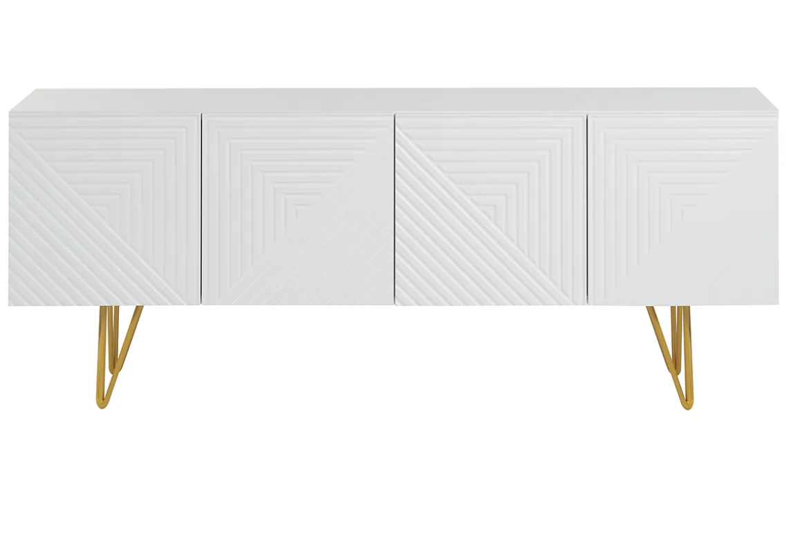 Discount Miliboo Mueble TV de diseño 140 cm con grabados grabado de metal blanco y dorado OZEN