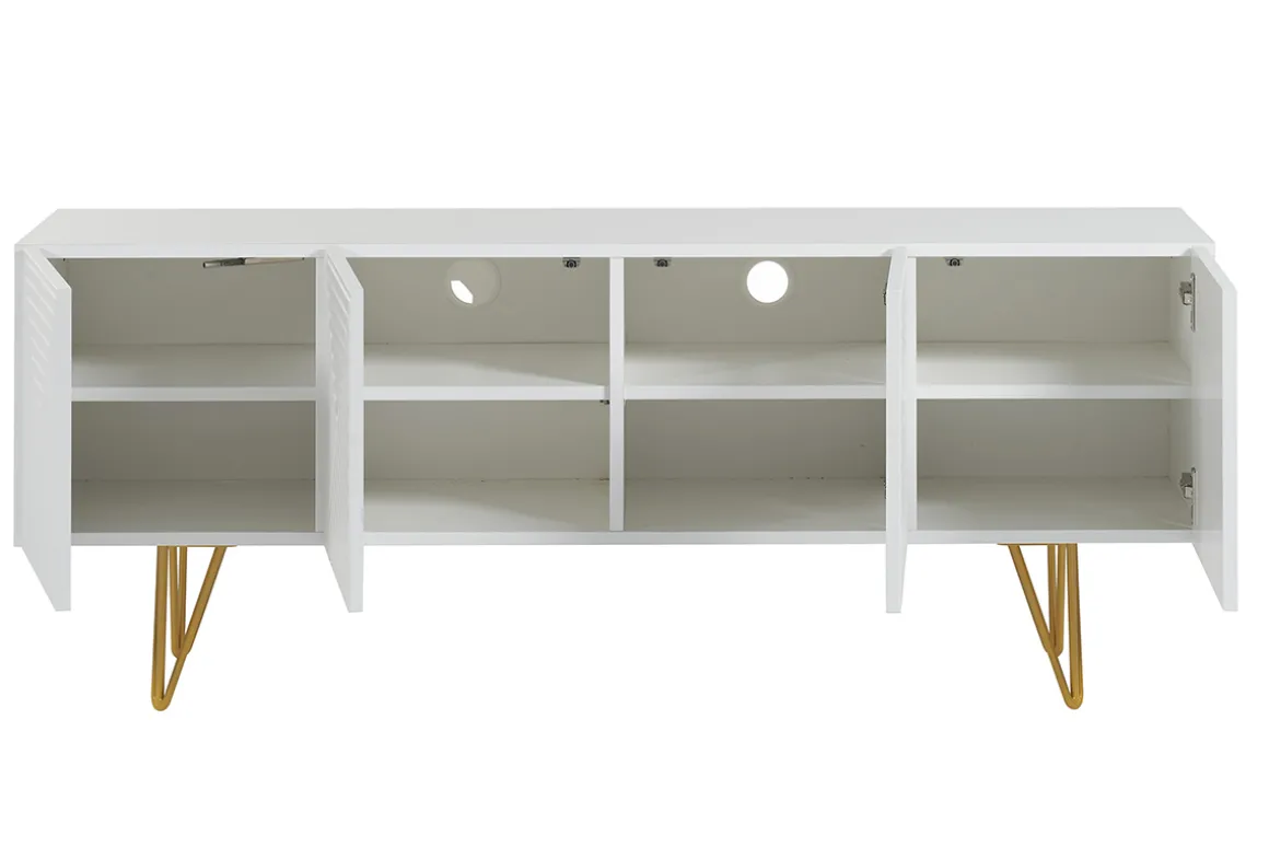 Discount Miliboo Mueble TV de diseño 140 cm con grabados grabado de metal blanco y dorado OZEN