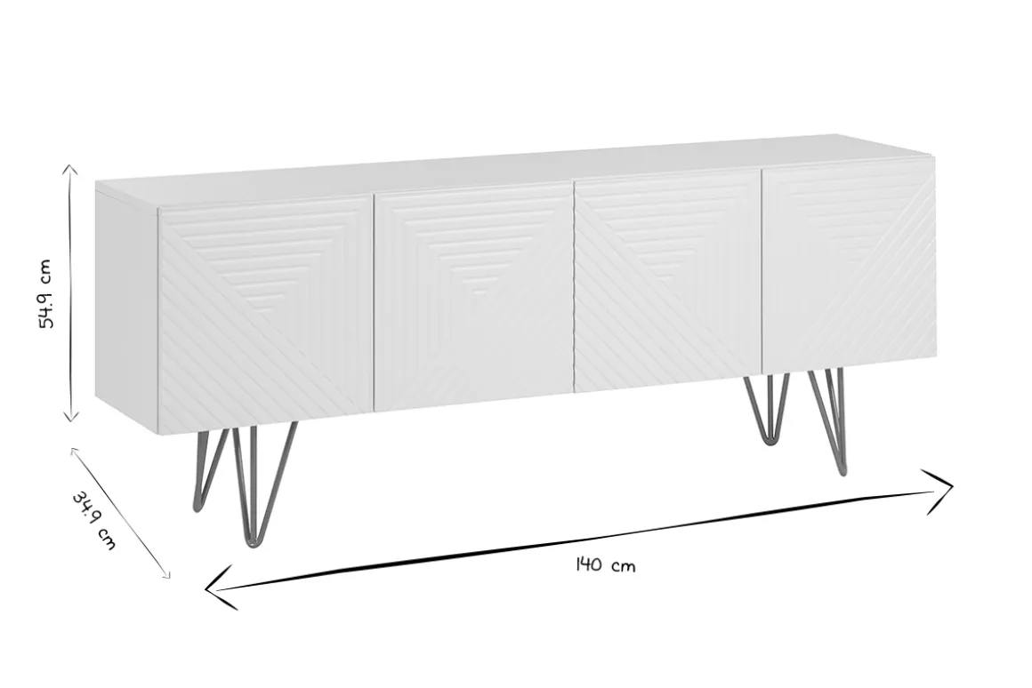Discount Miliboo Mueble TV de diseño 140 cm con grabados grabado de metal blanco y dorado OZEN