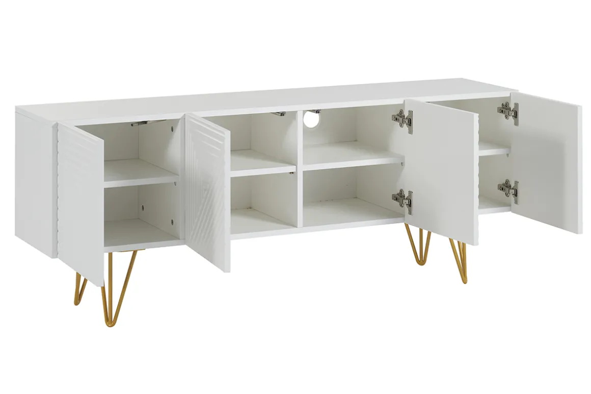 Discount Miliboo Mueble TV de diseño 140 cm con grabados grabado de metal blanco y dorado OZEN