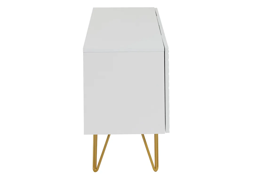 Discount Miliboo Mueble TV de diseño 140 cm con grabados grabado de metal blanco y dorado OZEN