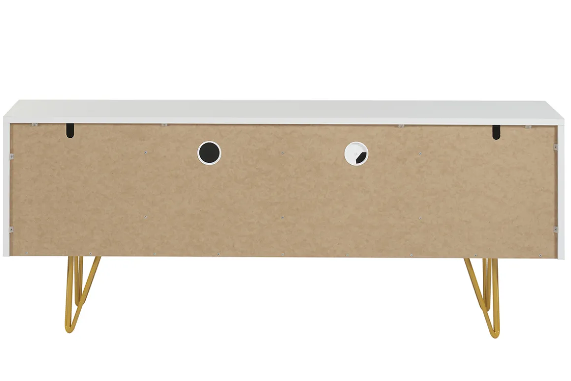 Discount Miliboo Mueble TV de diseño 140 cm con grabados grabado de metal blanco y dorado OZEN