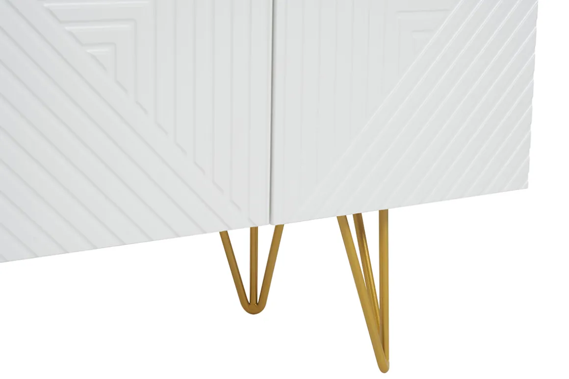Discount Miliboo Mueble TV de diseño 140 cm con grabados grabado de metal blanco y dorado OZEN