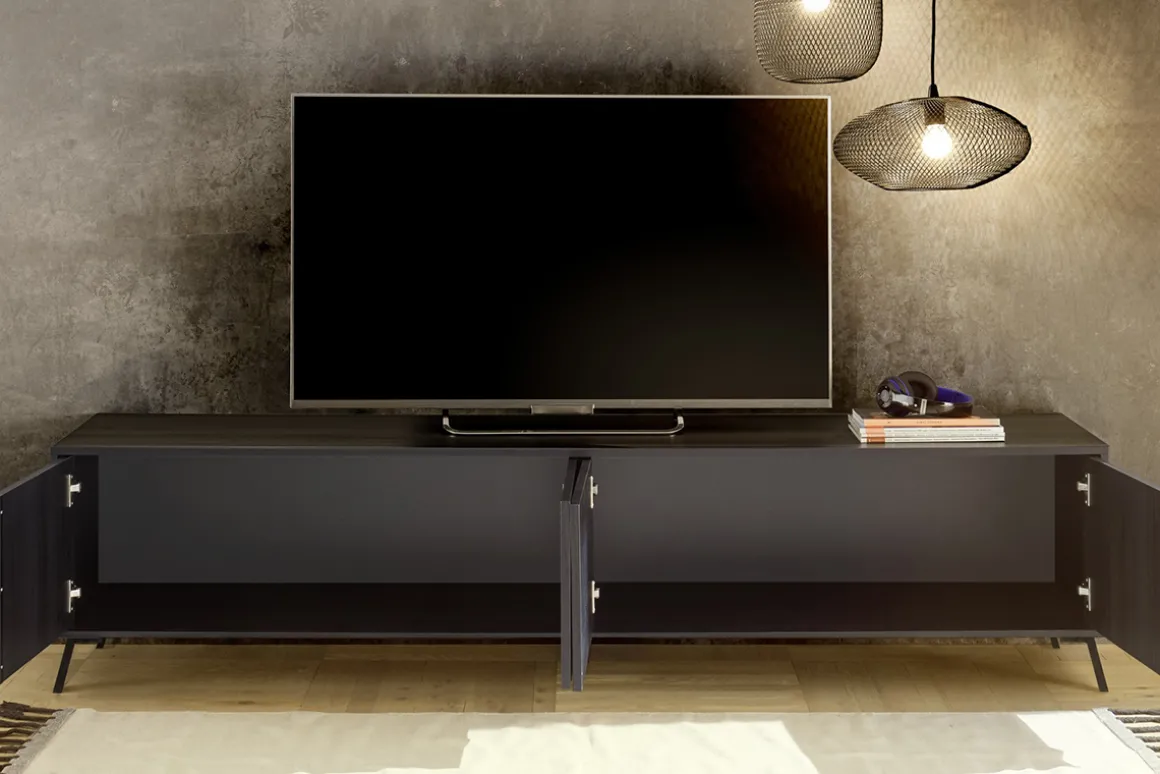 Discount Miliboo Mueble TV de diseño con acabado negro mate 205 cm NEMA