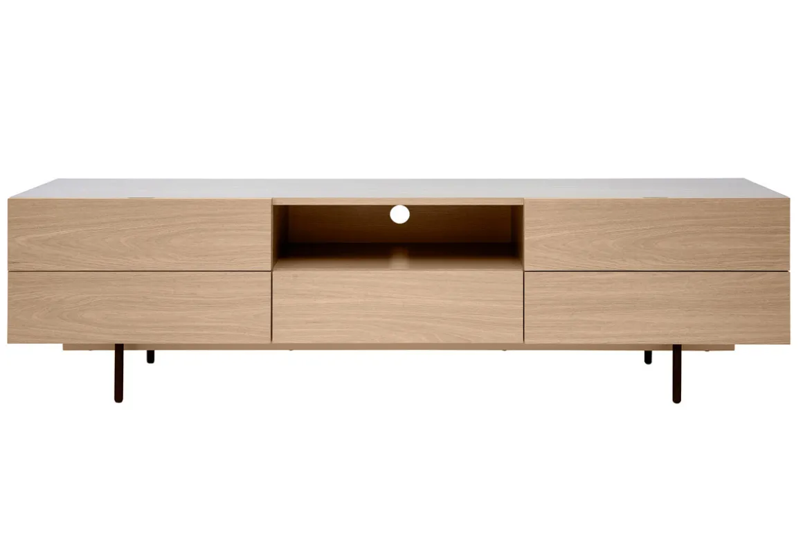 Online Miliboo Mueble TV de diseño con armarios de madera de roble claro y metal negro 180 cm ALASKA