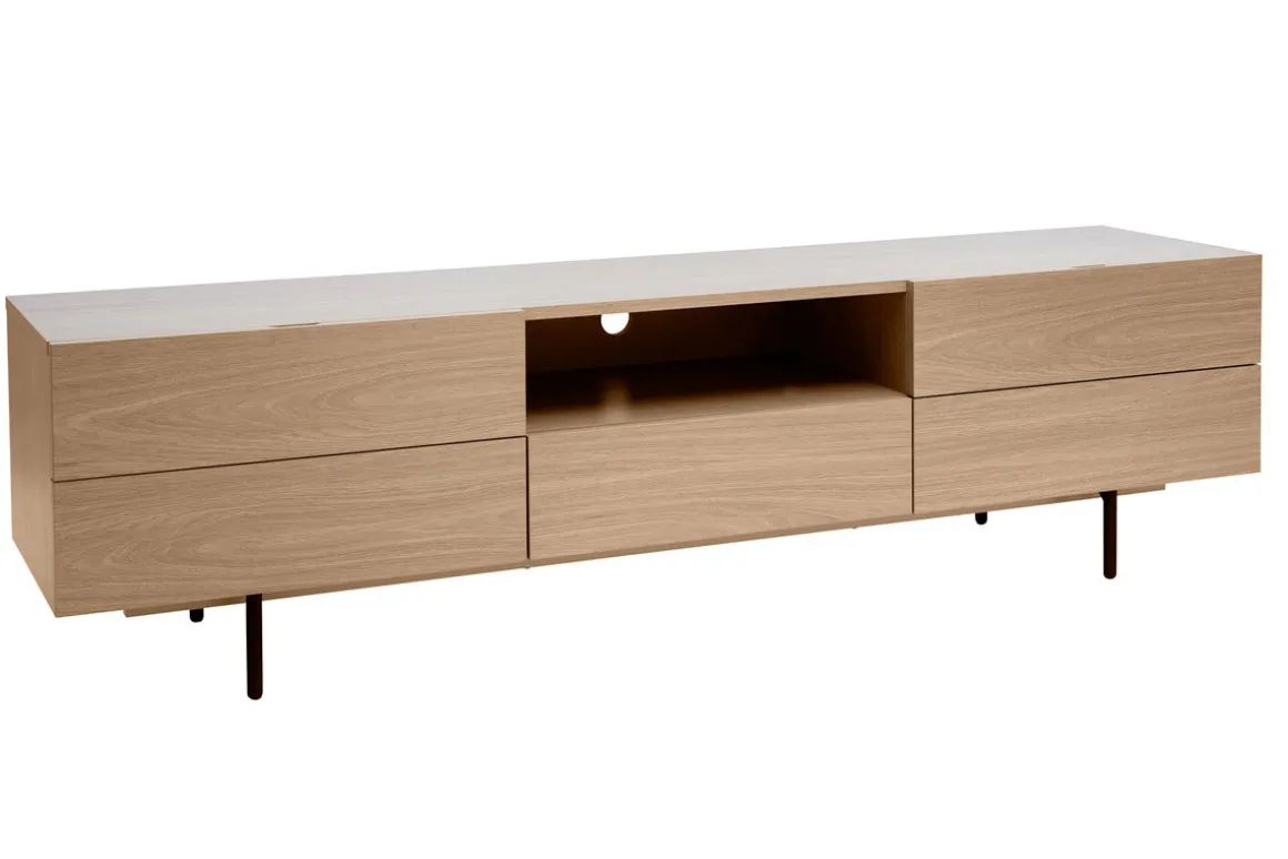 Online Miliboo Mueble TV de diseño con armarios de madera de roble claro y metal negro 180 cm ALASKA