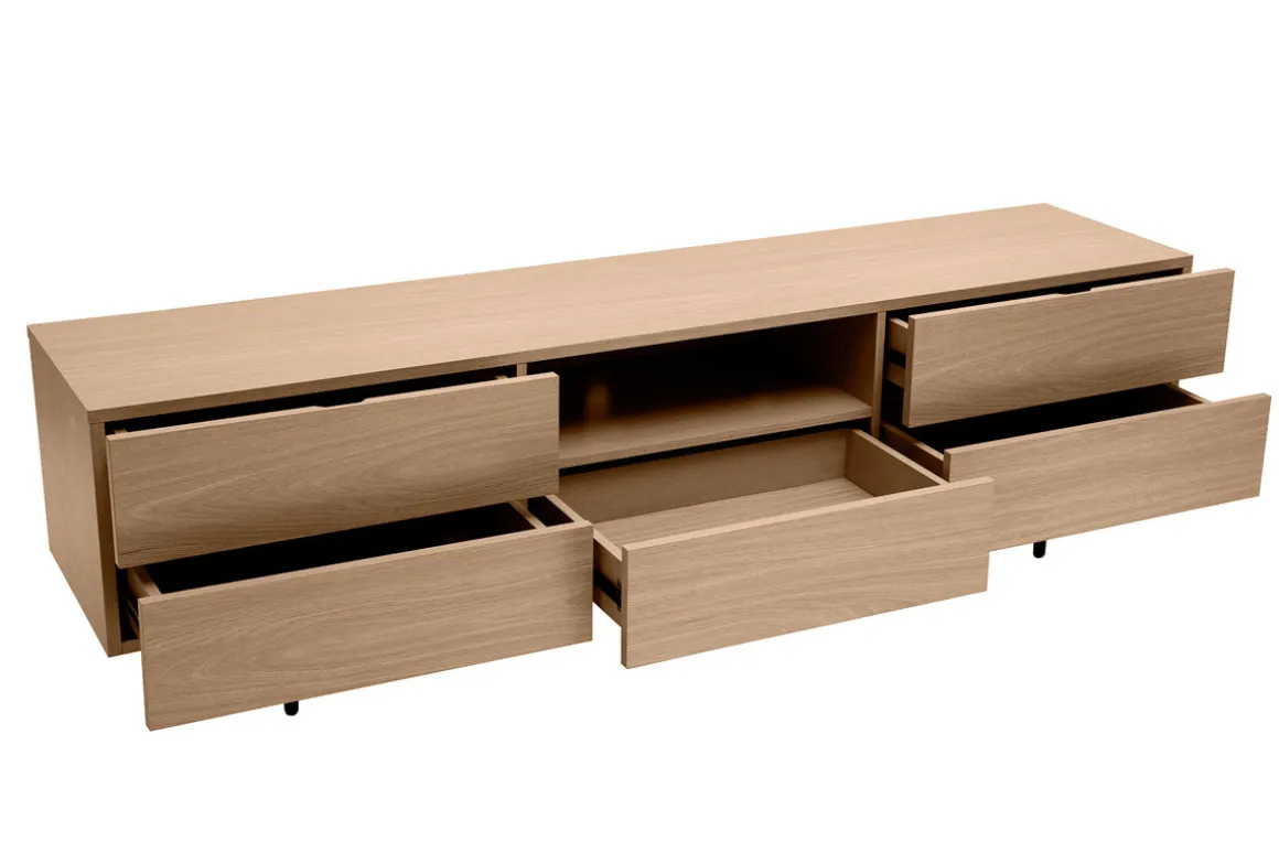 Online Miliboo Mueble TV de diseño con armarios de madera de roble claro y metal negro 180 cm ALASKA