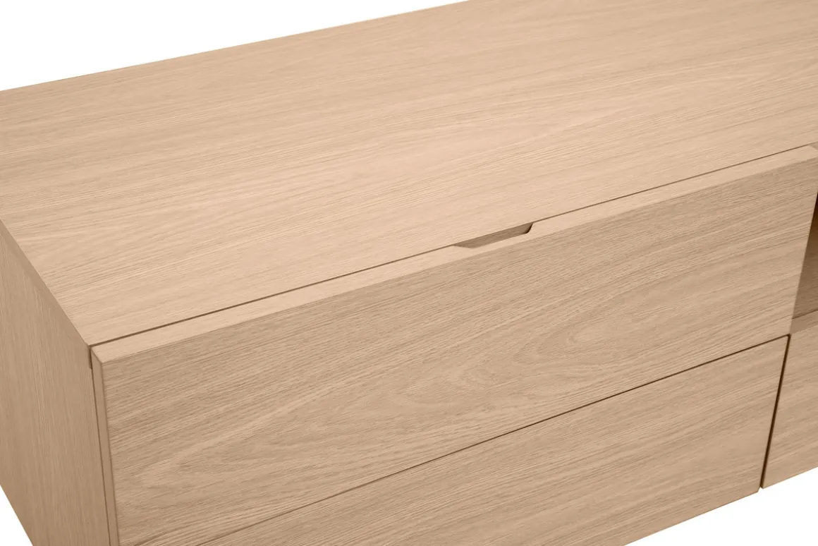 Online Miliboo Mueble TV de diseño con armarios de madera de roble claro y metal negro 180 cm ALASKA