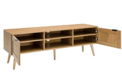 Best Miliboo Mueble TV de madera clara, mimbre y metal negro con 2 puertas 140 cm MANILLE