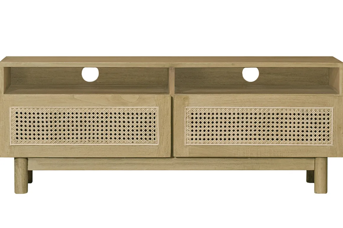 Hot Miliboo Mueble TV de madera clara y caña de ratán 120 cm GALINA