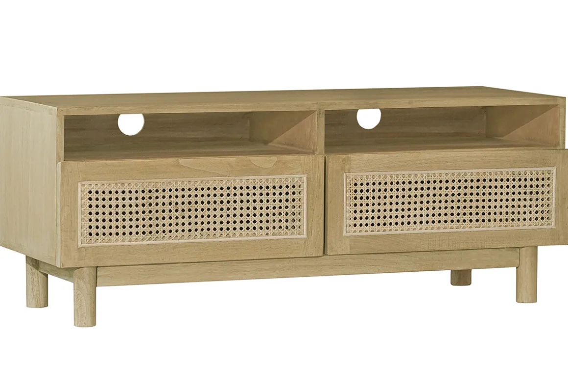 Hot Miliboo Mueble TV de madera clara y caña de ratán 120 cm GALINA