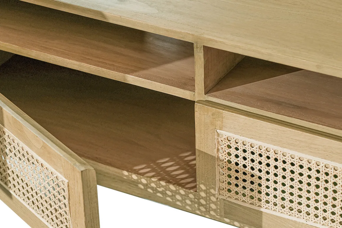 Hot Miliboo Mueble TV de madera clara y caña de ratán 120 cm GALINA