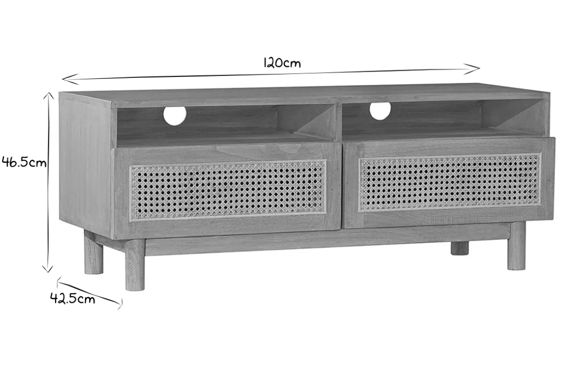 Hot Miliboo Mueble TV de madera clara y caña de ratán 120 cm GALINA