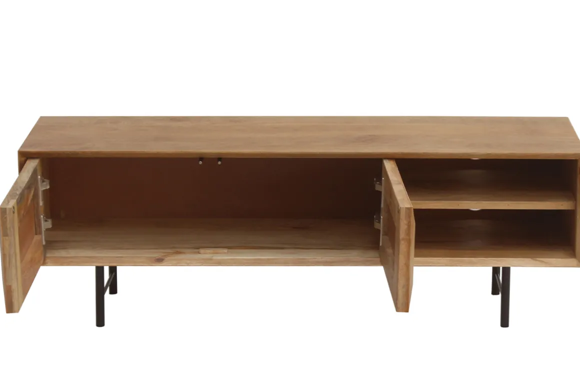 Cheap Miliboo Mueble TV de madera clara de mango macizo con grabado y metal negro 120 cm AGRA