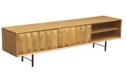 Clearance Miliboo Mueble TV de madera clara de mango macizo con grabado 160 cm AGRA