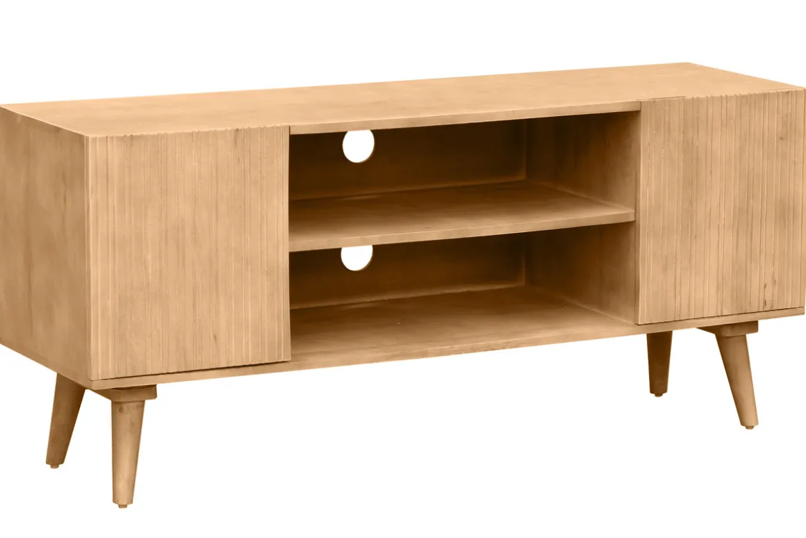 Discount Miliboo Mueble TV de madera maciza de mango 135 cm RUBIA