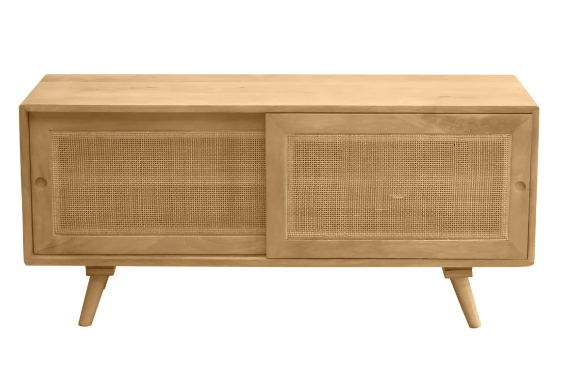 Store Miliboo Mueble TV de madera maciza de mango y caña de ratán 110 cm ACANGE