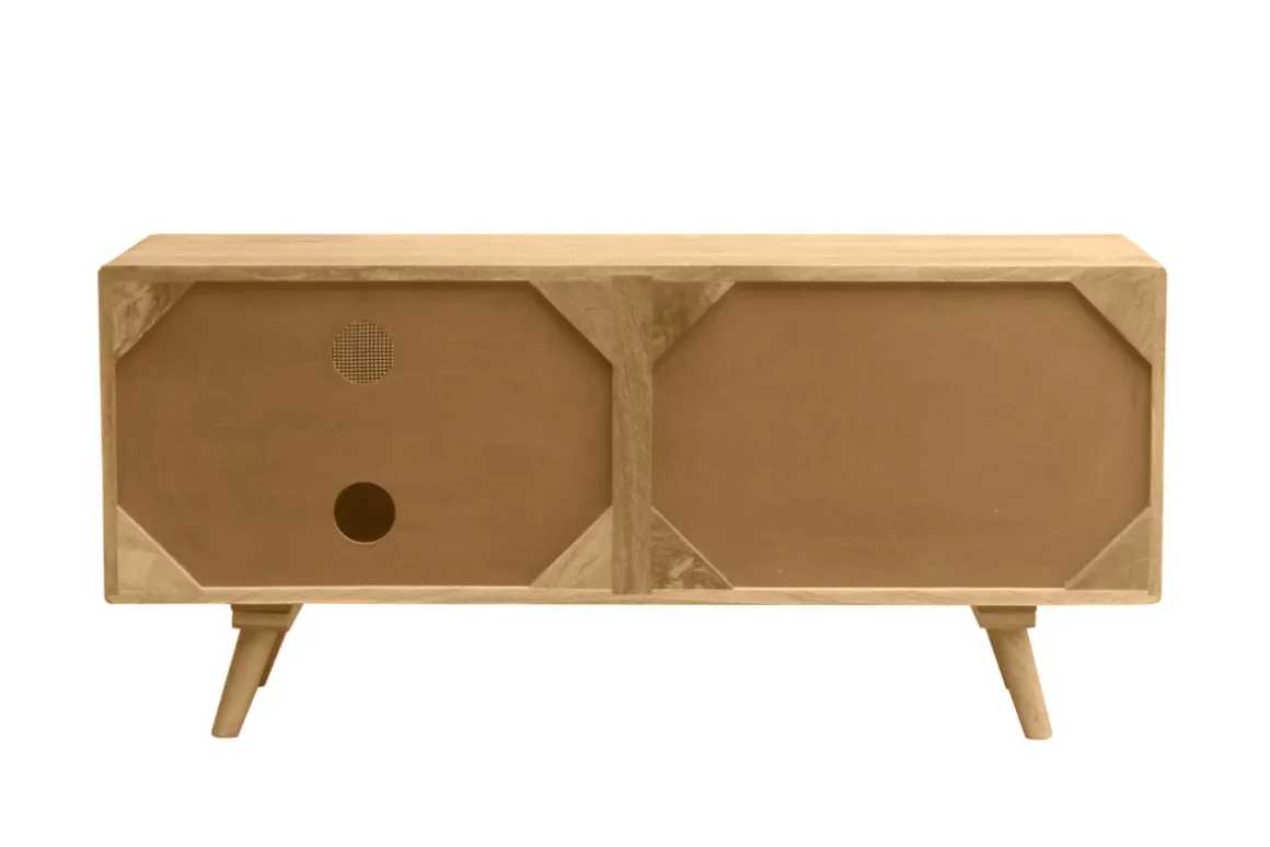Store Miliboo Mueble TV de madera maciza de mango y caña de ratán 110 cm ACANGE