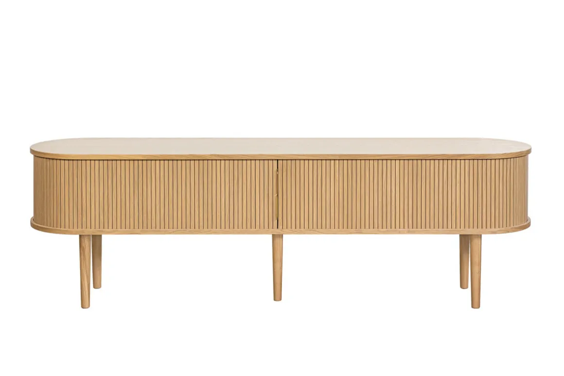 Fashion Miliboo Mueble TV de roble claro con almacenaje y 2 puertas correderas 180 cm EPIC