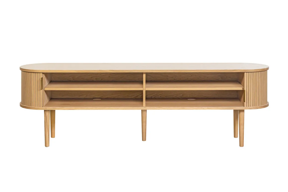 Fashion Miliboo Mueble TV de roble claro con almacenaje y 2 puertas correderas 180 cm EPIC