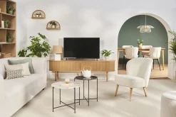 Fashion Miliboo Mueble TV de roble claro con almacenaje y 2 puertas correderas 180 cm EPIC