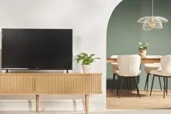 Fashion Miliboo Mueble TV de roble claro con almacenaje y 2 puertas correderas 180 cm EPIC