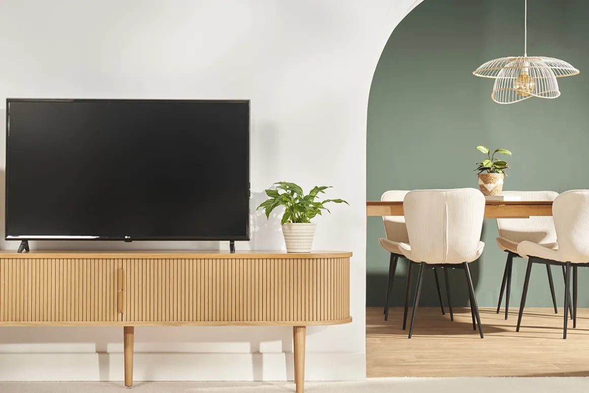 Fashion Miliboo Mueble TV de roble claro con almacenaje y 2 puertas correderas 180 cm EPIC