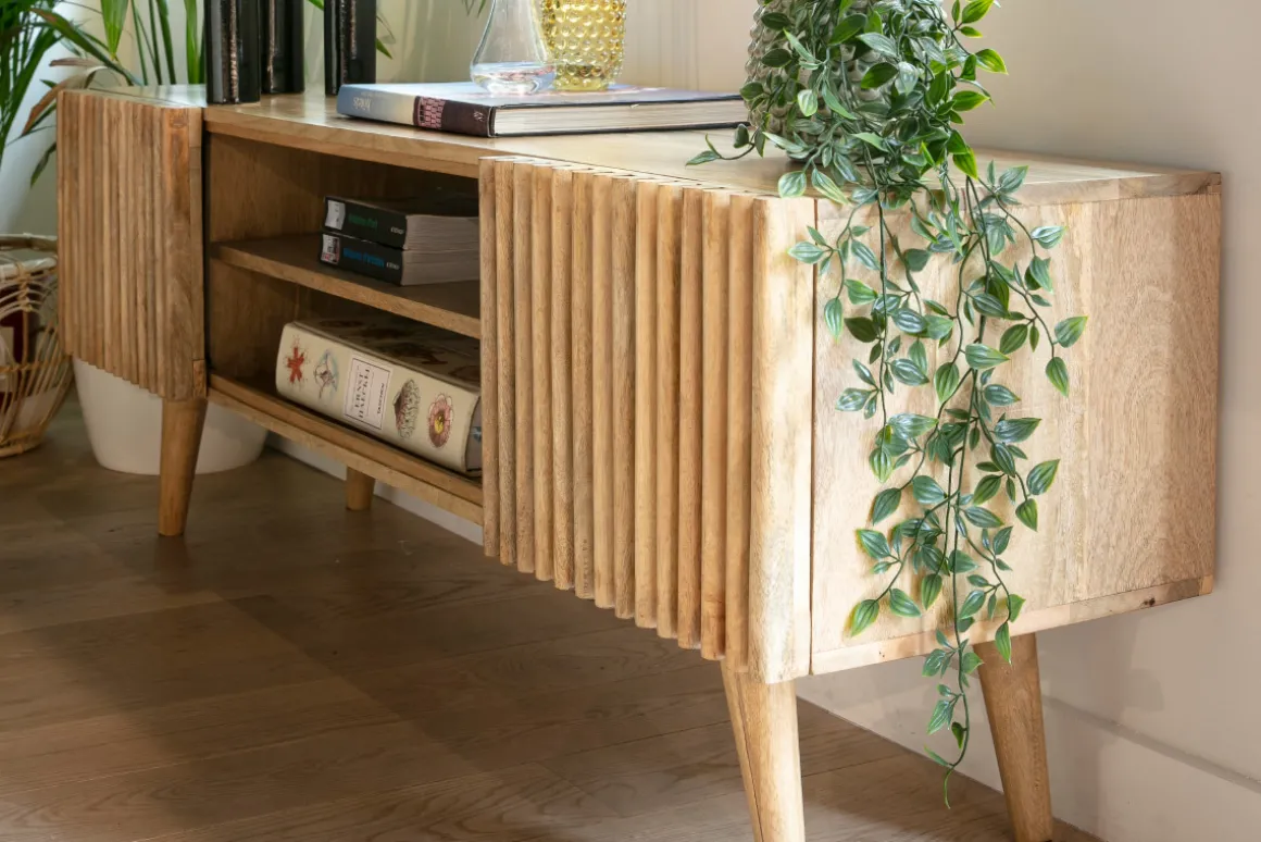 Cheap Miliboo Mueble TV en mango con puertas correderas ALBA