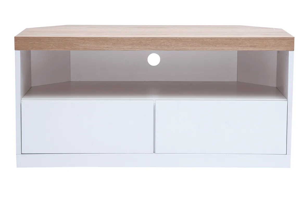 Best Sale Miliboo Mueble TV esquinero de contrachapado de madera de fresno y blanco MAX
