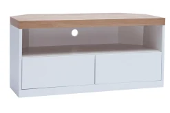 Best Sale Miliboo Mueble TV esquinero de contrachapado de madera de fresno y blanco MAX