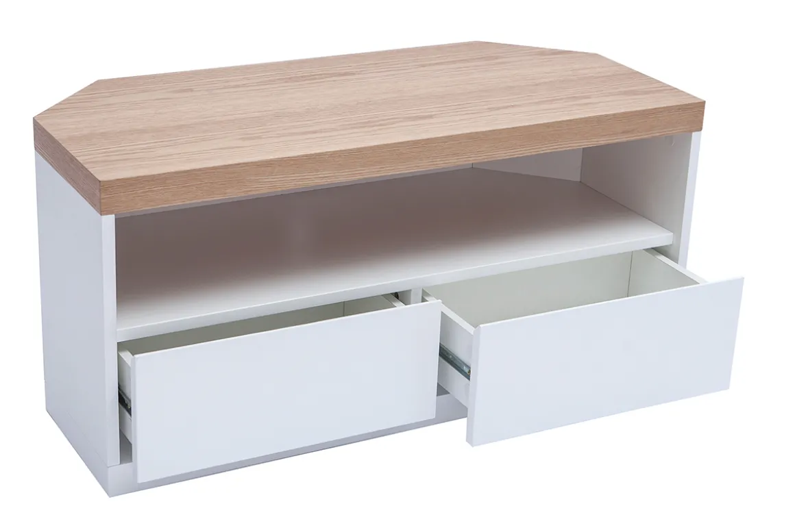 Best Sale Miliboo Mueble TV esquinero de contrachapado de madera de fresno y blanco MAX