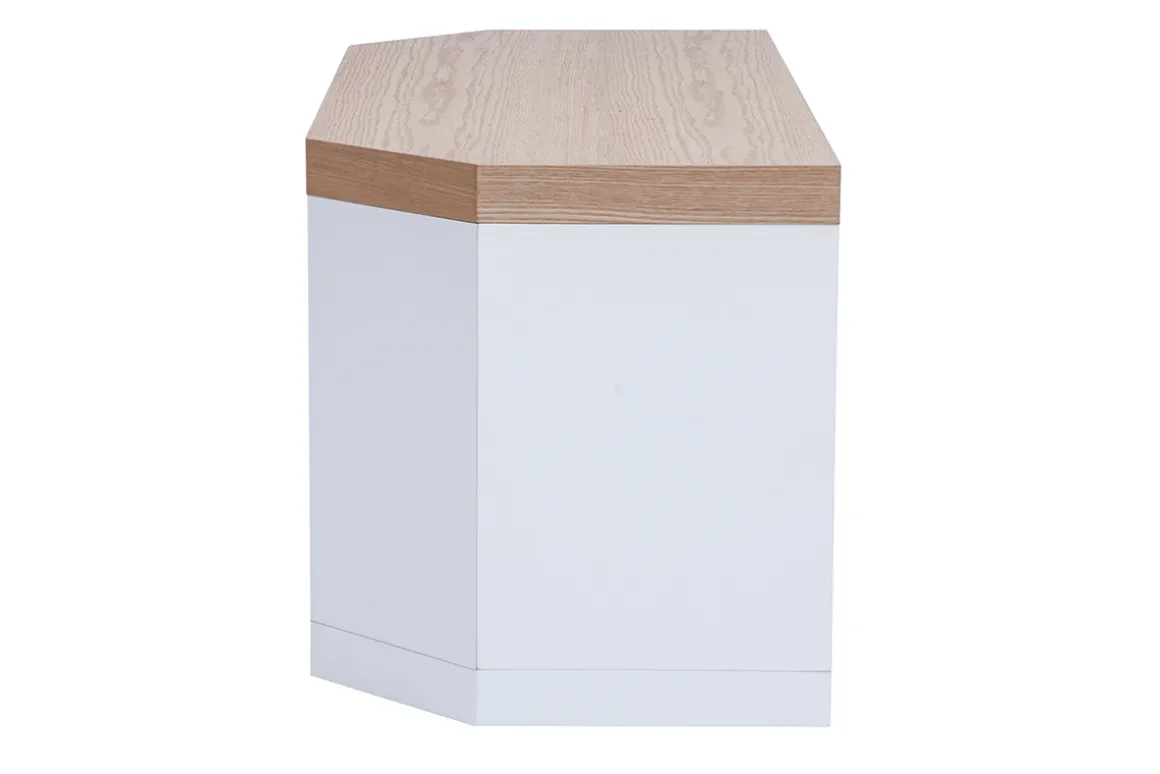 Best Sale Miliboo Mueble TV esquinero de contrachapado de madera de fresno y blanco MAX