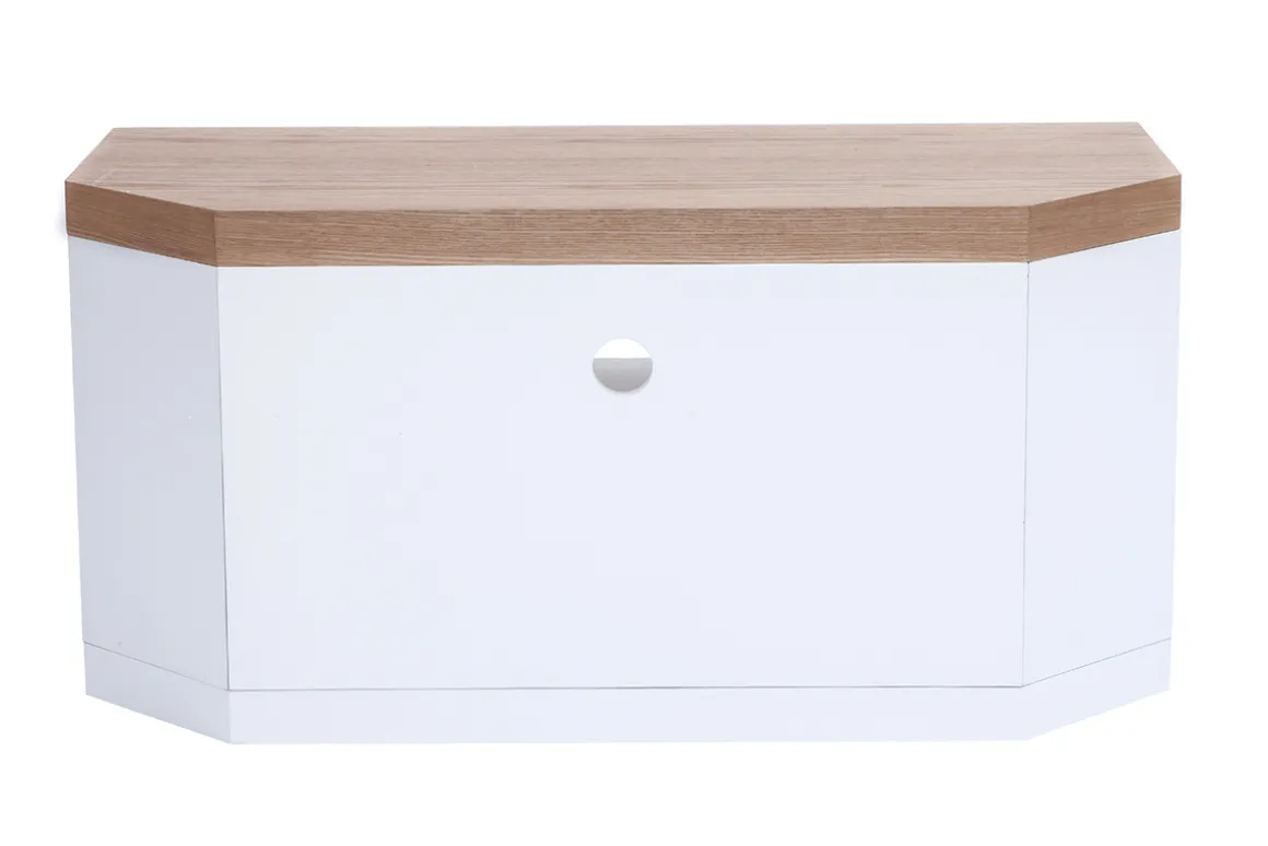 Best Sale Miliboo Mueble TV esquinero de contrachapado de madera de fresno y blanco MAX