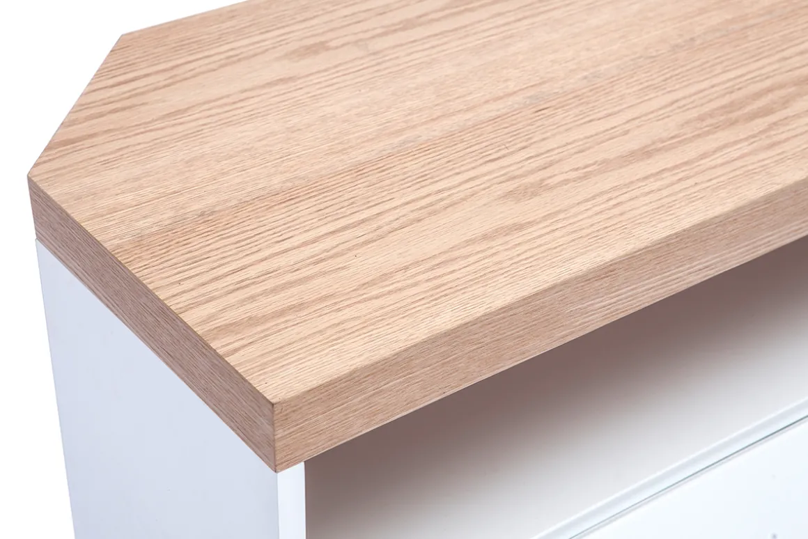 Best Sale Miliboo Mueble TV esquinero de contrachapado de madera de fresno y blanco MAX