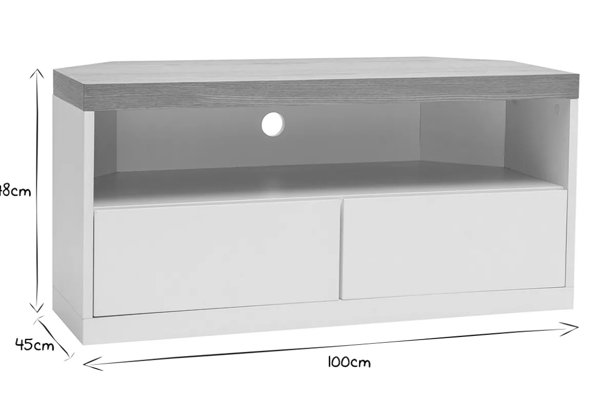 Best Sale Miliboo Mueble TV esquinero de contrachapado de madera de fresno y blanco MAX
