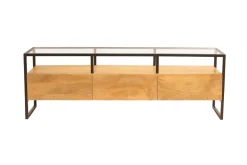 Store Miliboo Mueble TV rectangular con almacenaje de madera maciza de mango, cristal y metal negro 150 cm DIYA