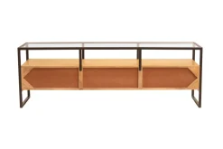 Store Miliboo Mueble TV rectangular con almacenaje de madera maciza de mango, cristal y metal negro 150 cm DIYA