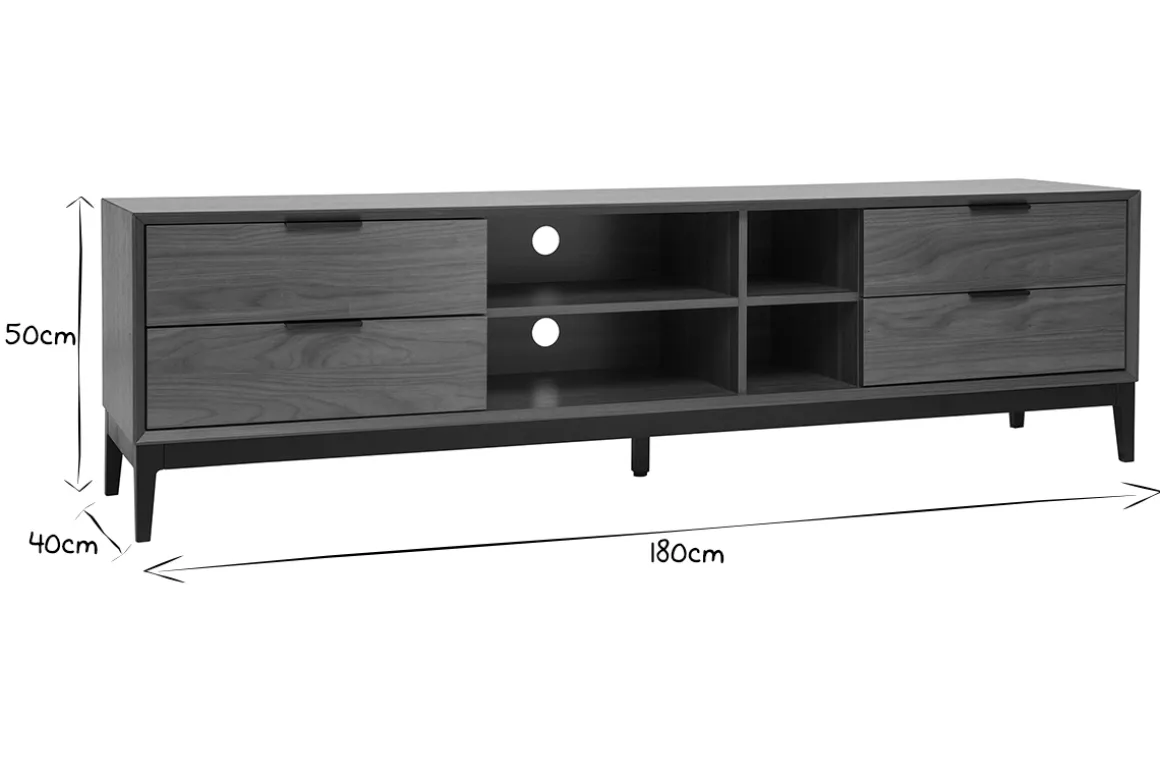 Shop Miliboo Mueble TV vintage con acabado de madera de nogal oscuro y metal negro con almacenaje 180 cm SARTO