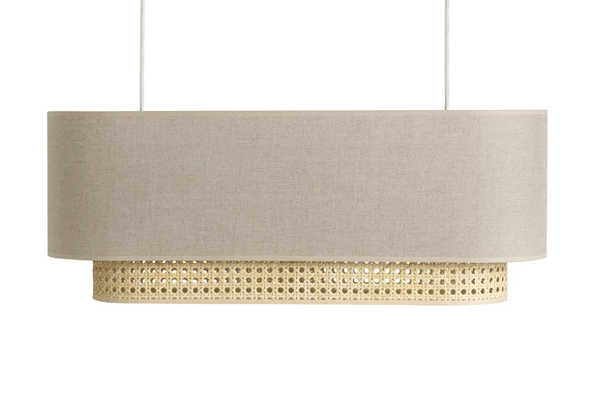 Fashion Miliboo Pantalla para lámpara de techo doble de lino natural y ratán natural 62 cm TIWY
