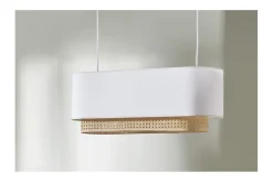 Fashion Miliboo Pantalla para lámpara de techo doble de lino natural y ratán natural 62 cm TIWY