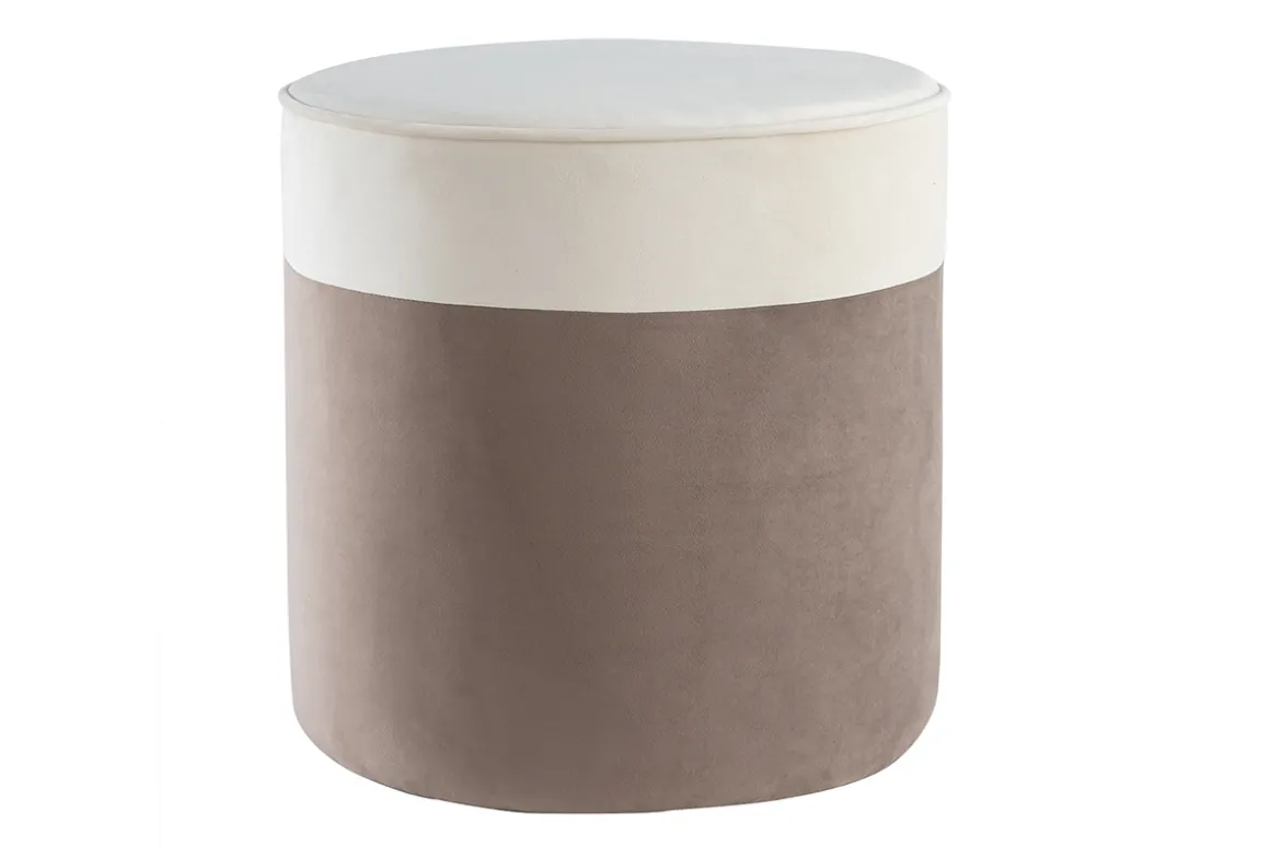 Online Miliboo Puf de diseño bicolor de terciopelo blanco crema y topo 40 cm diám. DAISY