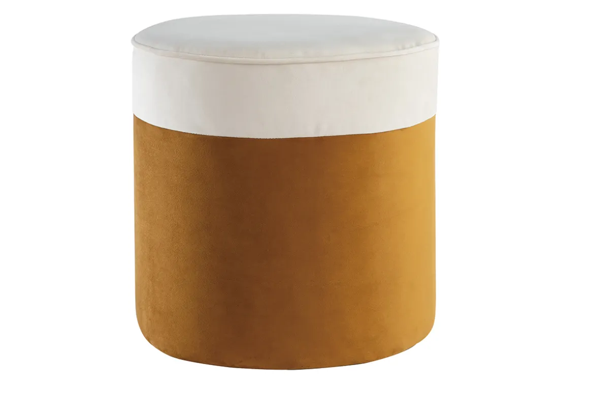 Fashion Miliboo Puf de diseño bicolor de terciopelo blanco crema y amarillo comino 40 cm diám. DAISY