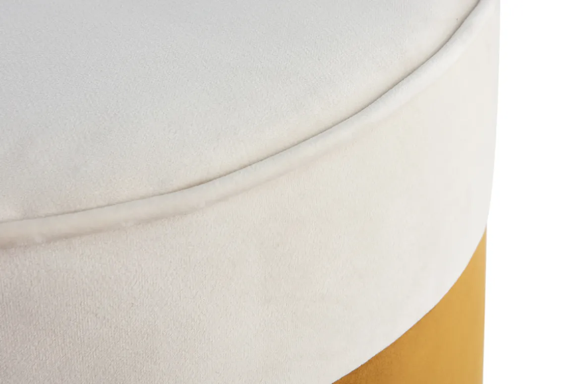 Fashion Miliboo Puf de diseño bicolor de terciopelo blanco crema y amarillo comino 40 cm diám. DAISY