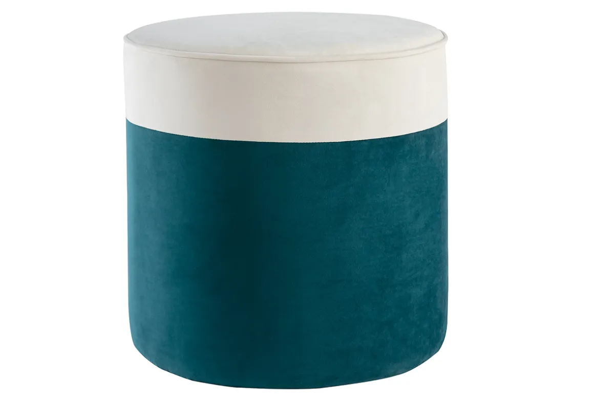Hot Miliboo Puf de diseño bicolor de terciopelo blanco crema y azul pavo 40 cm diám. DAISY