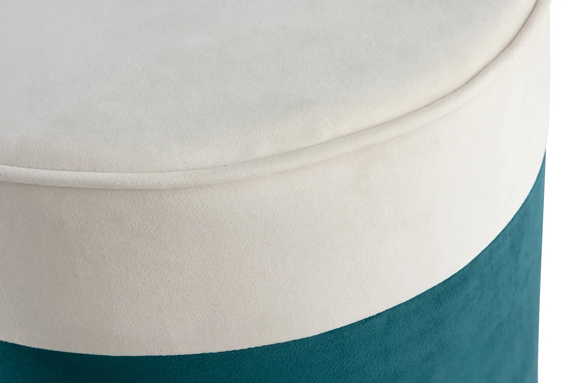 Hot Miliboo Puf de diseño bicolor de terciopelo blanco crema y azul pavo 40 cm diám. DAISY