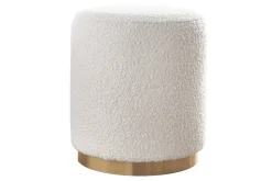 Cheap Miliboo Puf redondo de tela efecto lana bouclée blanco roto y metal dorado D40 cm AMAYA