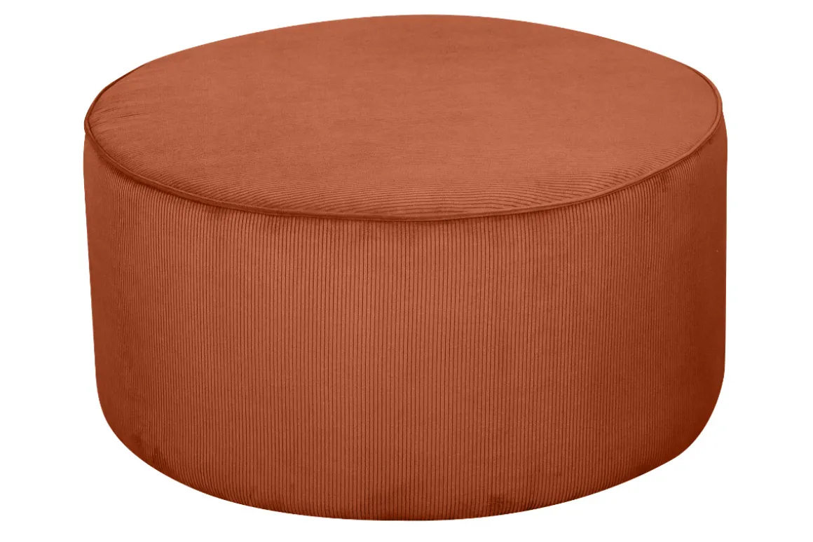 Fashion Miliboo Puf redondo de terciopelo acanalado color tierra quemada 70 cm diám. LOUIS
