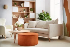 Fashion Miliboo Puf redondo de terciopelo acanalado color tierra quemada 70 cm diám. LOUIS